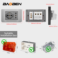 BAOBEN Panneau en acier inoxydable gris, norme italienne 118*74mm, prise murale TEL CAT5E CAT6 TV Satellite