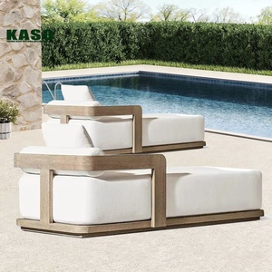 كرسي استرخاء لحمام السباحة بالفنادق، سرير شمس خارجي للحدائق، كرسي استلقاء مقاوم للماء، كرسي استرخاء من الألومنيوم والراتان والخشب الساج - Product Image 4