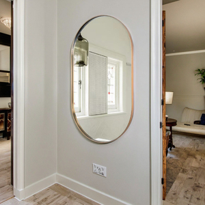 <span class=keywords><strong>Espejo</strong></span> de <span class=keywords><strong>pared</strong></span> ovalado dorado moderno para decoración del hogar con marco de metal cepillado espejos de <span class=keywords><strong>pared</strong></span> horizontal o <span class=keywords><strong>vertical</strong></span> para entrada de baño - Product Image 3
