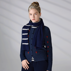 Bufanda de Invierno Personalizada Unisex de Lana y Cachemira, Azul Marino a Rayas, Tejido de Punto Acanalado, Bufanda Larga para Hombre y Mujer - Product Image 5