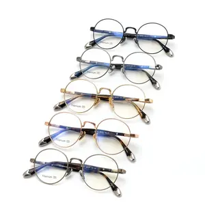 Iyi satış optik Retro gözlük asetat miyopi gözlük titanyum gözlük çerçeve Unisex Metal çerçeve gözlük