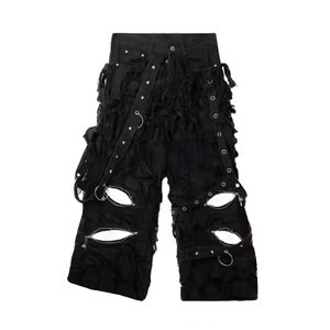 سراويل جينز مخصصة عالية الجودة للرجال شعار مخصص بالأسى مغسول مكدسة جينز كبير الحجم للرجال - Product Image 1