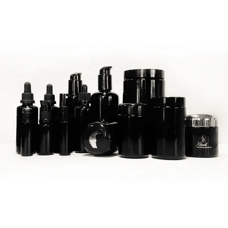 5Ml 15Ml 30Ml 50Ml 100Ml 150Ml 200Ml 250Ml Zwart Donker Uv Violet glas Essentiële Olie Lotion Cosmetische Fles En Pot