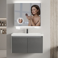 Ensemble de lavabo mural moderne en acier inoxydable avec miroir éclairé anti-buée et design facile à nettoyer pour salle de bain