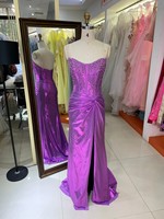 Robes de bal violettes en gros 2026 2027 – Robe de soirée bustier avec strass, corset et fente haute, style sirène – Fournisseur direct usine