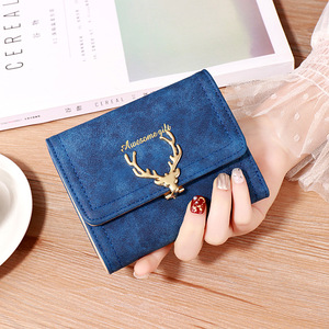 Women's Fashionable <strong>Deer</strong> Horn Printed Soft Pu Leather <strong>Wallet</strong> <strong>with</strong> Korean Style Money Clip Handbag Purses