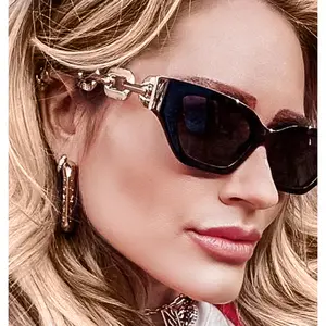 2023 New Fashion Personality Metal Chain Legs Small Frame Women Sunglasses Vintage Luxury Brand Design Sun Glasses
