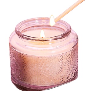 luxury carved glass candle jar with lid glass soy wax candle holder with package gift box scented candle for gift sets