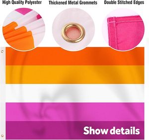 <span class=keywords><strong>Bandera</strong></span> del Orgullo Lésbico Hianjoo de 3x5 pies, <span class=keywords><strong>Bandera</strong></span> <span class=keywords><strong>LGBT</strong></span> de Poliéster Resistente a la Decoloración, Doble Costura con Ojales Metálicos - Product Image 2