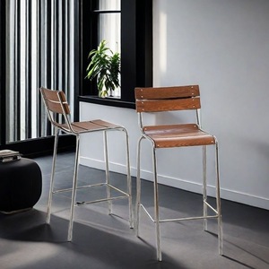 Taburete de Bar con Respaldo de Madera Maciza y Acero Inoxidable, Resistente, para Sala de Estar, Hogar o Cafetería - Product Image 2