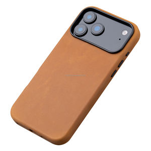 Étui en cuir véritable Crazy Horse pour iPhone 17 Pro, compatible avec anneau magnétique intégré, style Indiana Jones - Product Image 1