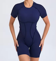 Combinaison de yoga OEM pour femme, à manches courtes, dos nu, sportive, très élastique, séchage rapide, pour la gym, effet froissé