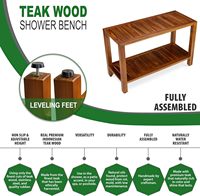 Banc de douche en teck de luxe de 30 pouces avec étagère de rangement, entièrement assemblé, tabouret de bain pour spa et salle de bain, doté d'une base antidérapante