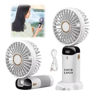 Petit ventilateur personnel portable à vitesse réglable USB Rechargeable Mini ventilateur à main avec support de téléphone et écran d'affichage