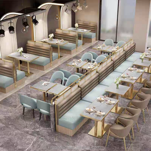 Sofá de Lujo para Restaurante con Marco Dorado, Asiento de Cuero PU, Silla de Sofá, Mesa de Mármol, Muebles para Restaurante Occidental - Product Image 2