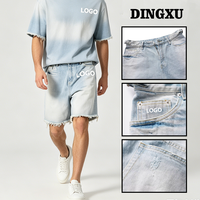 Short en jean à ourlet effiloché pour homme, bleu clair délavé, avec passants de ceinture, fermeture éclair, poche à monnaie, poche arrière, coupe ample, longueur mi-cuisse, idéal pour la plage