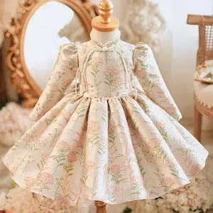 Puff Tay Áo Thêu Hoa Nhỏ Bé Cô Gái Cổ Điển Dresses Puff Tay Áo Công Chúa Bóng Gown Quần Áo Cho Đám Cưới Bên