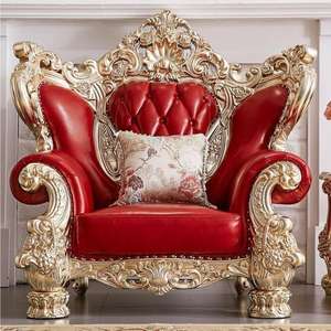 Italienische klassische Luxus rot echtes Leder Wohnzimmer möbel Massivholz Struktur Goldfolie Hand Carving <span class=keywords><strong>Sofa</strong></span> - Product Image 1