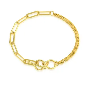 Combined Link Paper Clip Hand Chain Charm Bracelet Gold Real Solid Popular Women 18K Party Dresses Brass Hiphop Geometric Rohs