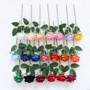 Rose artificielle en velours à tige courte de 28 cm, tête de fleur de 6 cm avec une seule feuille pour la décoration de cascade de fleurs - Product Image 3