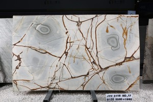 Dalle chaude transmettant la lumière Pierre de luxe blanche avec veine d'or Dalles de marbre Quartzite - Product Image 2