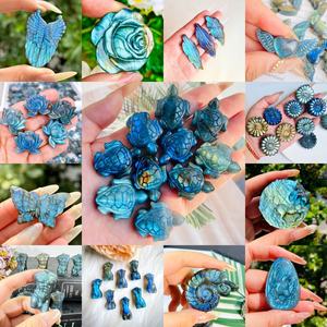 גילוף חיות בודהה, צב, פרח ורד, פרפר, לברדוריט עם נצנוץ כחול חזק, אבן חן קריסטל טבעית - Product Image 2