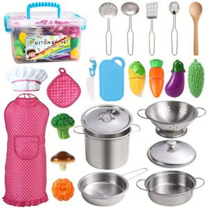 Jouets de cuisine en acier inoxydable pour enfants, ensemble de vaisselle et de pâtisserie de simulation pour jeu de rôle familial, très vendus - Product Image 1