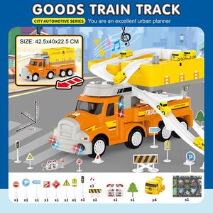 Ensemble de jeu pour enfants : Excavatrice, grue d'ingénierie, train de marchandises, circuit de course avec voitures - Product Image 4