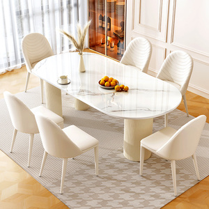 Mesa de Comedor Ovalada Moderna para 6-8 Personas, Mesa de Cocina Grande con Tapa de Imitación Mármol <span class=keywords><strong>y</strong></span> Patas Dobles para el Comedor Familiar. - Product Image 4