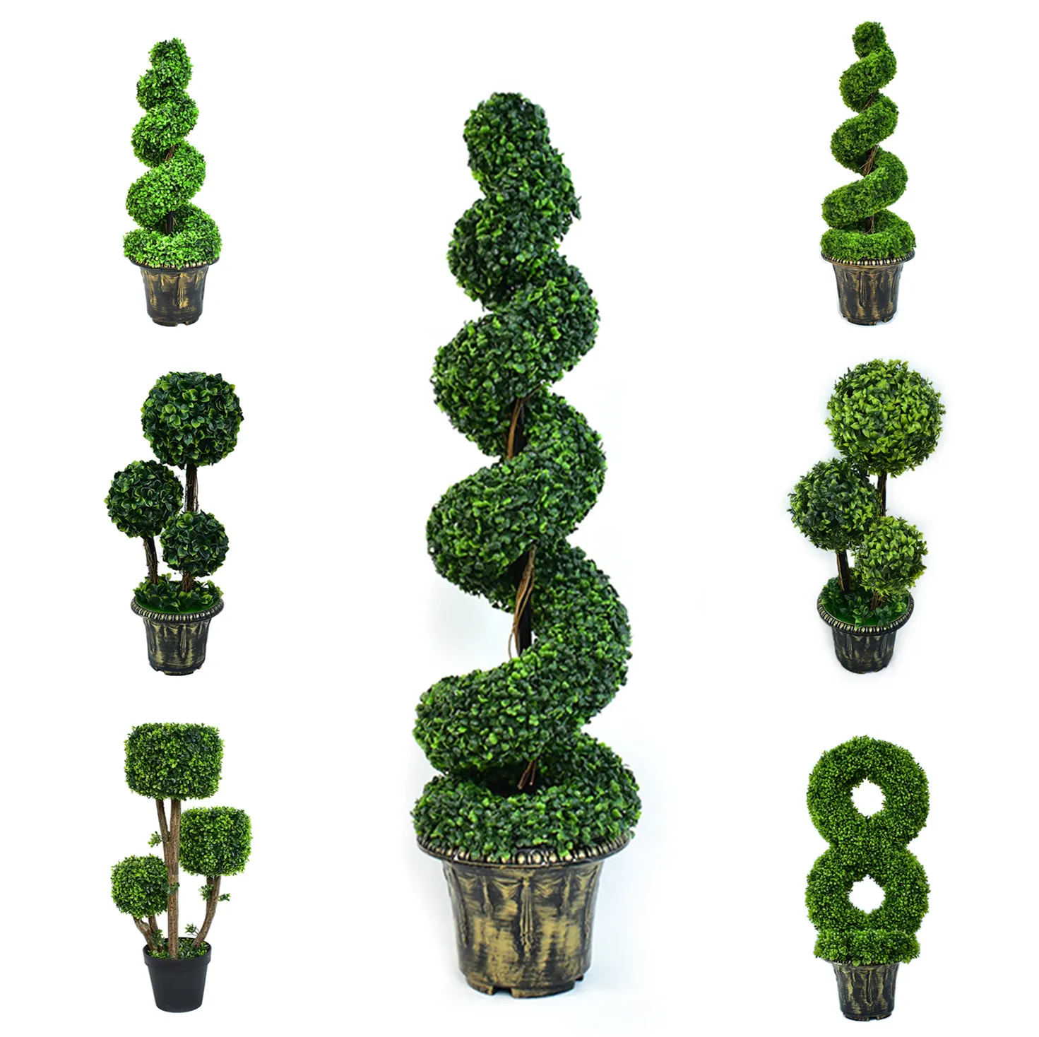 Decorazione domestica dell'interno bosso spirale piante artificiali alberi artificiali Buxus all'ingrosso erba di plastica esterna originale popolare