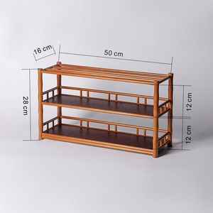 Étagère à thé en bambou à trois niveaux avec plateau de récupération d'eau, porte-tasses, rangement et présentoir pour service à thé, pour salon, rectangulaire, couleur rétro - Product Image 4