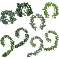 Tanaman Sutra Buatan Bestseller Grosir untuk Dekorasi Pernikahan, Daun Willow, Tanaman Rambat Hijau, Daun Eucalyptus