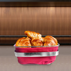 New Fashion pasticceria in acciaio inox Server Croissant artigianale francese Canvas Basket pane cestino quadrato con fodera in tessuto Beige <span class=keywords><strong>rosso</strong></span> - Product Image 5