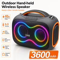Speaker Pesta Portabel 40W Dual Speaker Lampu LED RGB Speaker Audio Nirkabel untuk Pesta Luar Ruangan Hiburan Rumah