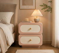 Table de chevet minimaliste italienne en bois de luxe léger avec 2 tiroirs, armoire de rangement moderne en cuir crème noir