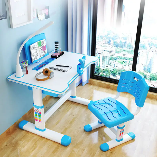 Modern Adjustable Children's Table Set Writing Drafting Desk and Chair with Comfortable Seating