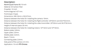 Cadre de drone de course FPV Mark4 V2 10 pouces, cadre de drone quadricoptère en fibre de carbone 3K complet, kit de cadre de drone, hélicoptère RC, freestyle, longue portée, pièce - Product Image 6