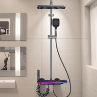 Set Shower Atmosfer Cerdas Tiga Tuas Abu-abu dengan Layar Digital, Tombol Piano, Katup Keramik, Semprotan Hujan Lembut, Fitur Pause, untuk Villa