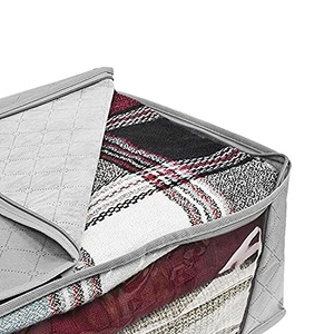 Large Foldable <b>Clothes</b> <b>Storage</b> Basket with Sturdy Non-Woven Zippers Closet Organizers for Duvet Blanket Reinforced Handle - Product Image 6