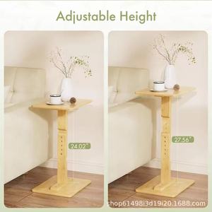 Mesa auxiliar de madera sencilla para sofá, altura ajustable, ideal para uso doméstico, como mesa de noche, mesa para portátil, para sala de estar y mesa de café móvil. - Product Image 3