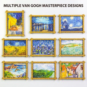 Imán de nevera 3D de madera duradera con pinturas mundialmente famosas: Noche estrellada de <span class=keywords><strong>Van</strong></span> <span class=keywords><strong>Gogh</strong></span>, Mona Lisa de Monet. Mini arte al óleo impreso con letterpress. - Product Image 5