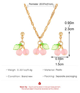 Colliers pendentifs simples <span class=keywords><strong>cerises</strong></span> vertes pour femmes, ensemble boucles d'oreilles chaîne clavicule <span class=keywords><strong>cerises</strong></span> rouges, accessoires bijoux - Product Image 6