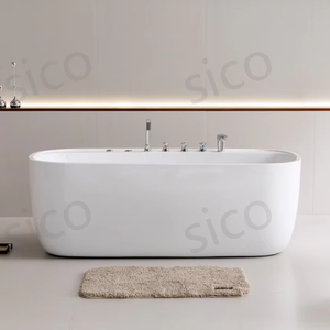 Bañera independiente de acrílico ovalada moderna, modelo de remojo contemporáneo con desbordamiento de drenaje para uso en el baño, suministro directo de fábrica - Product Image 1