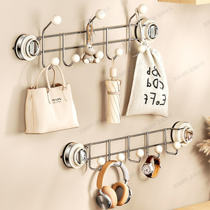 Support de rangement mural minimaliste en acier inoxydable 201 blanc laiteux avec crochets à ventouse pour vêtements, idéal pour la porte ou l'entrée - Product Image 4