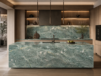 Dalles de quartzite naturel vert d'Argentine polies, découpées sur mesure, pour revêtements de sol, panneaux muraux, marches d'escalier, comptoirs et dessus de meubles de salle de bain