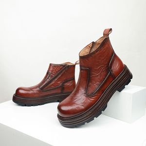 Nuevas Botas de Cuero para Hombre, Botas Chelsea de Cuero Genuino, Suela Gruesa, Cuero de Primera Calidad, Punta Redonda, Botas Casuales de Tobillo, Cómodas - Product Image 6