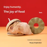 Mainan Kunyah Hamster Tafit Natural Grass Powder Desain Burger 3 Lapis yang Dapat Dilepas untuk Kesenangan Menggigit, Perlengkapan Hewan Peliharaan Kecil, Mainan untuk Anak Hewan yang Sedang Tumbuh Gigi