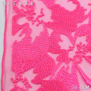 Encaje Bordado Floral <span class=keywords><strong>Rosa</strong></span> Brillante de 26 cm, Diseño Francés Ecológico, Encaje Bordado de Malla para Ropa de Mujer y Lencería - Product Image 4