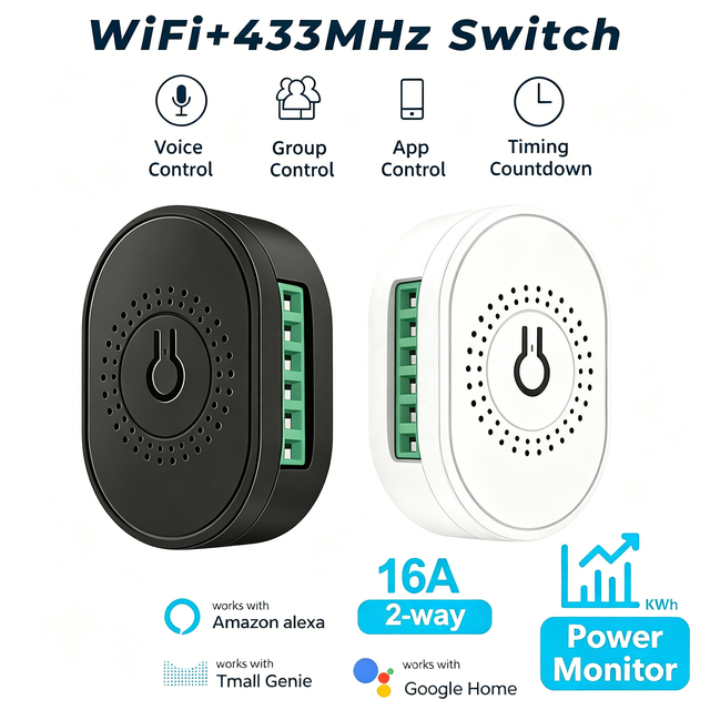 16A Tuya WiFi RF433 Smart Wireless Switch Light Mini 2 Way Module on Off Timer Breaker 110v 220v for Google Home Alexa