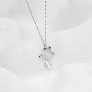 Fish Pendant Necklace Silver Tone Blue Eyes Animal Zodiac Clavicle Chain 10cm Extended - Product Image 1